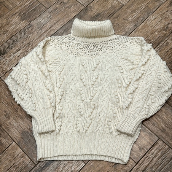 Vintage Victorian Knit Wool-blend Popcorn turtleneck Sweater Floral Detail large - Picture 1 of 6